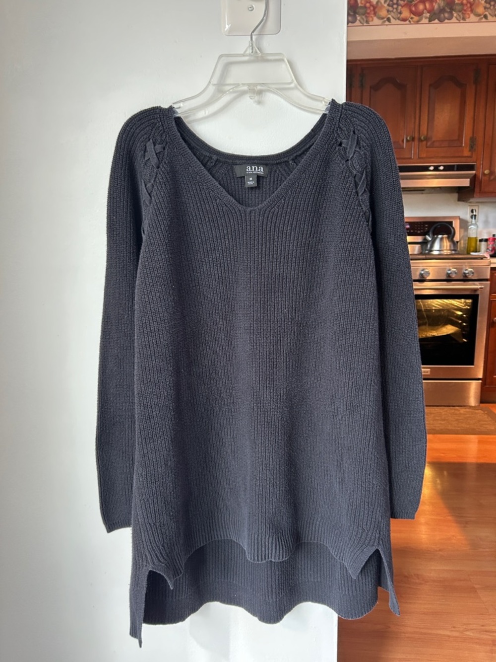 a.n.a || Charcoal Black V-Neck Longline Knit Sweater